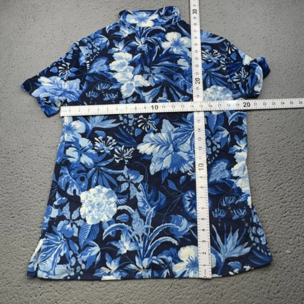 Polo Ralph Lauren Shirt Men Medium Blue Floral Short Sleeve Stretch Aloha Pocket
